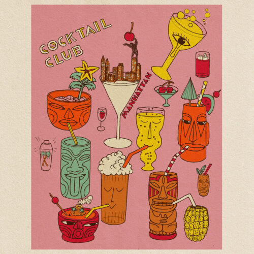 Cocktail Club Illustration on pink